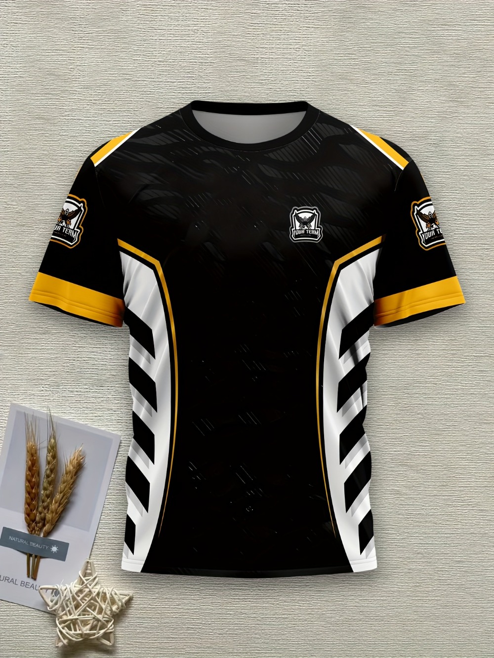 Esports Gaming Team - Мужская футболка для киберспортивной команды, черно-золото-белая,